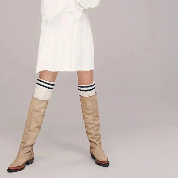 New Free People Sterling Western Knee High Suede Boots Tan Brown Womens 6.5 - Picture 9 of 15